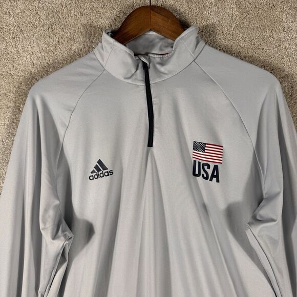 Adidas 1/4 Zip Pullover Long Sleeve Men’s Large Team USA Volleyball Gray Shirt - Picture 2 of 10